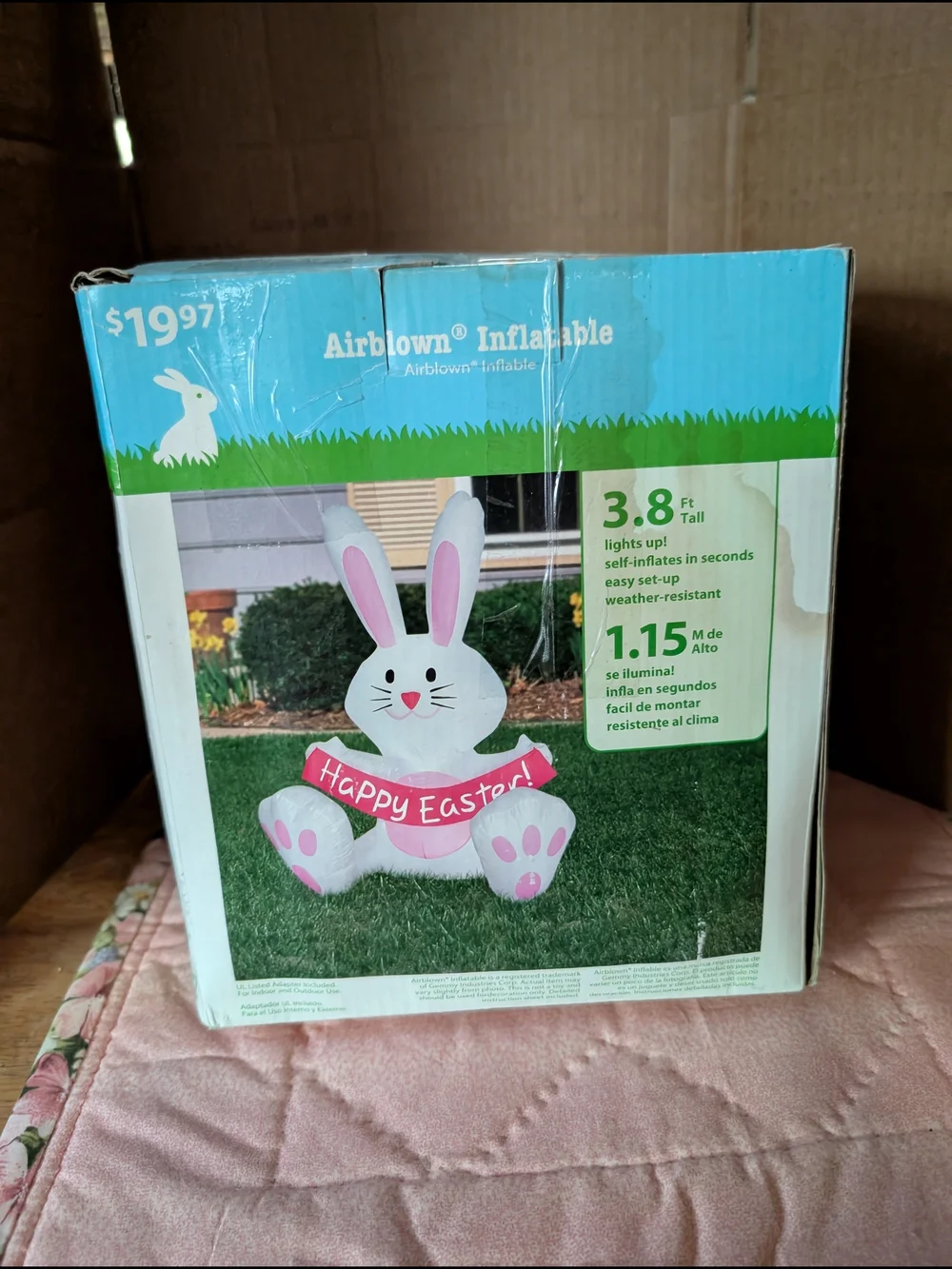 Inflatable White & Pink Easter Bunny Lawn Decoration